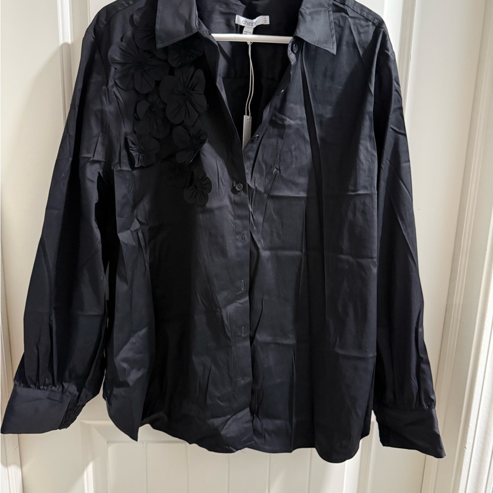 Chico's Black Floral Detail Top